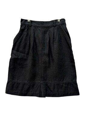 Vintage Gene Ewing BIS Black Linen Skirt Women's Size 8 Retro 1940s Kick Pleat